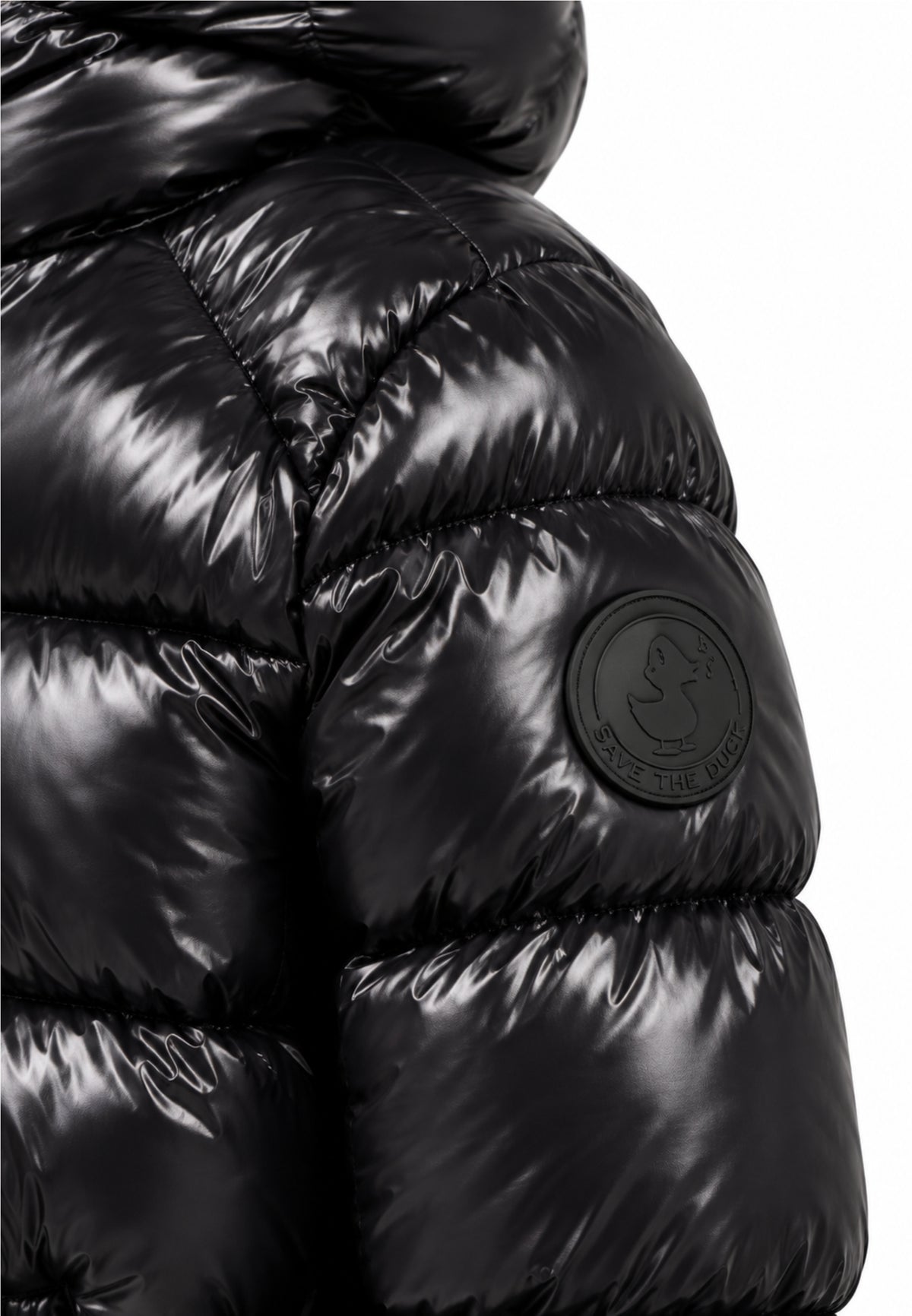 Save the Duck GIUBBOTTO NERO LUCIDO INVERNALE CON CAPPUCCIO Bambini e ragazzi 11-J31280B.NE_
