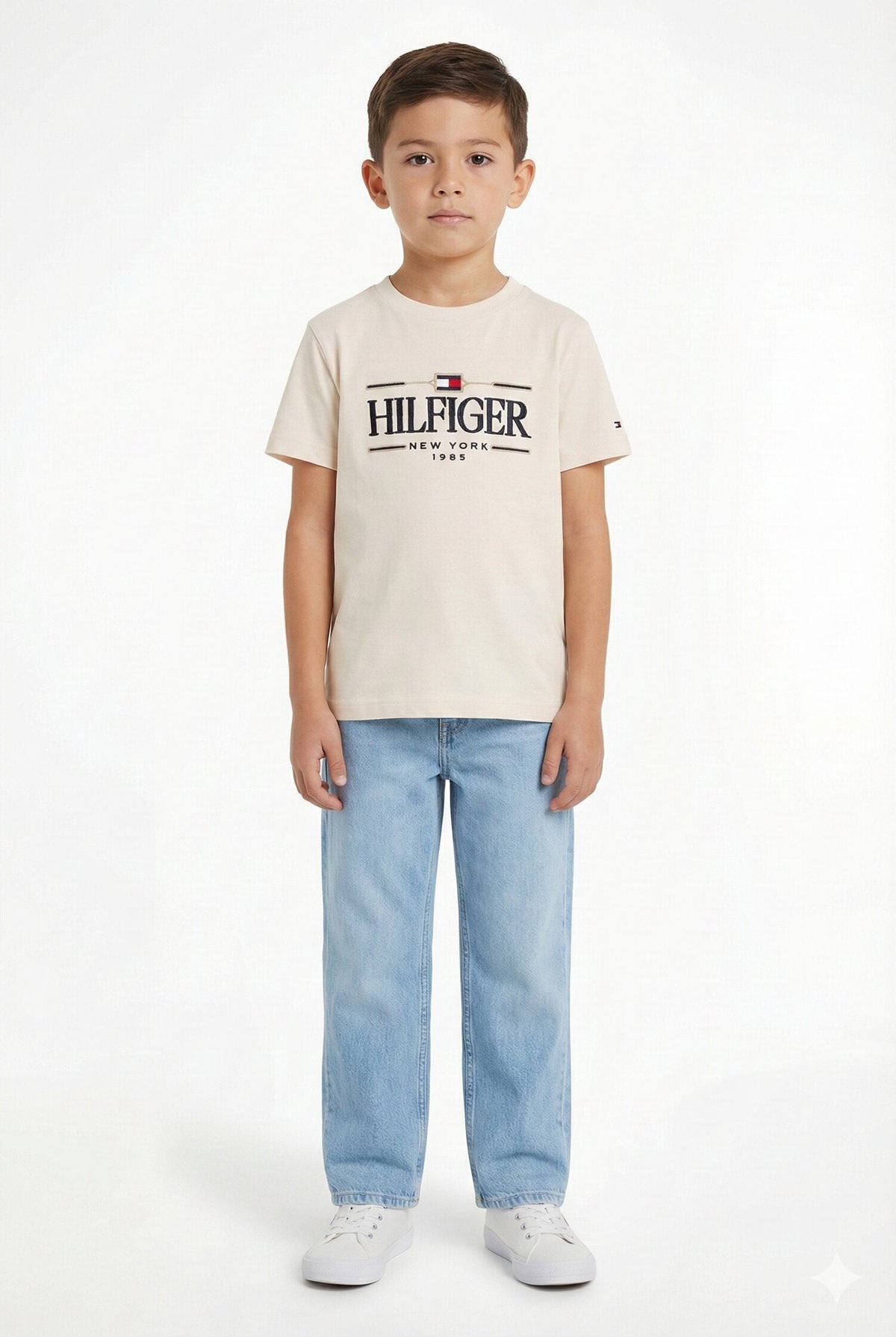 TOMMY HILFIGER tommy hilfiger tshirt panna bambino girocollo sportivo in cotone kb0kb10360yb  KB0KB10360YB