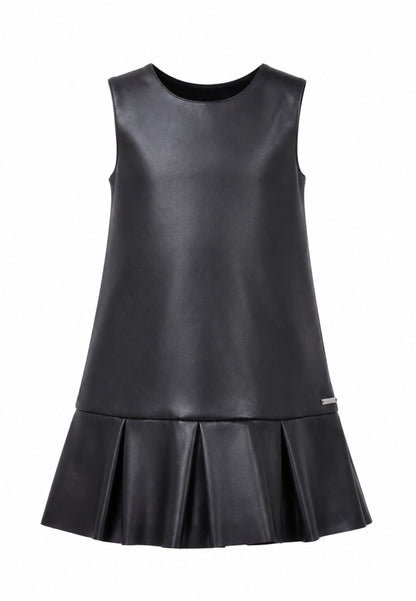 John Richmond abito nero smanicato effetto pelle con gonna a pieghe Bambine e ragazze rga26168ve.ne_