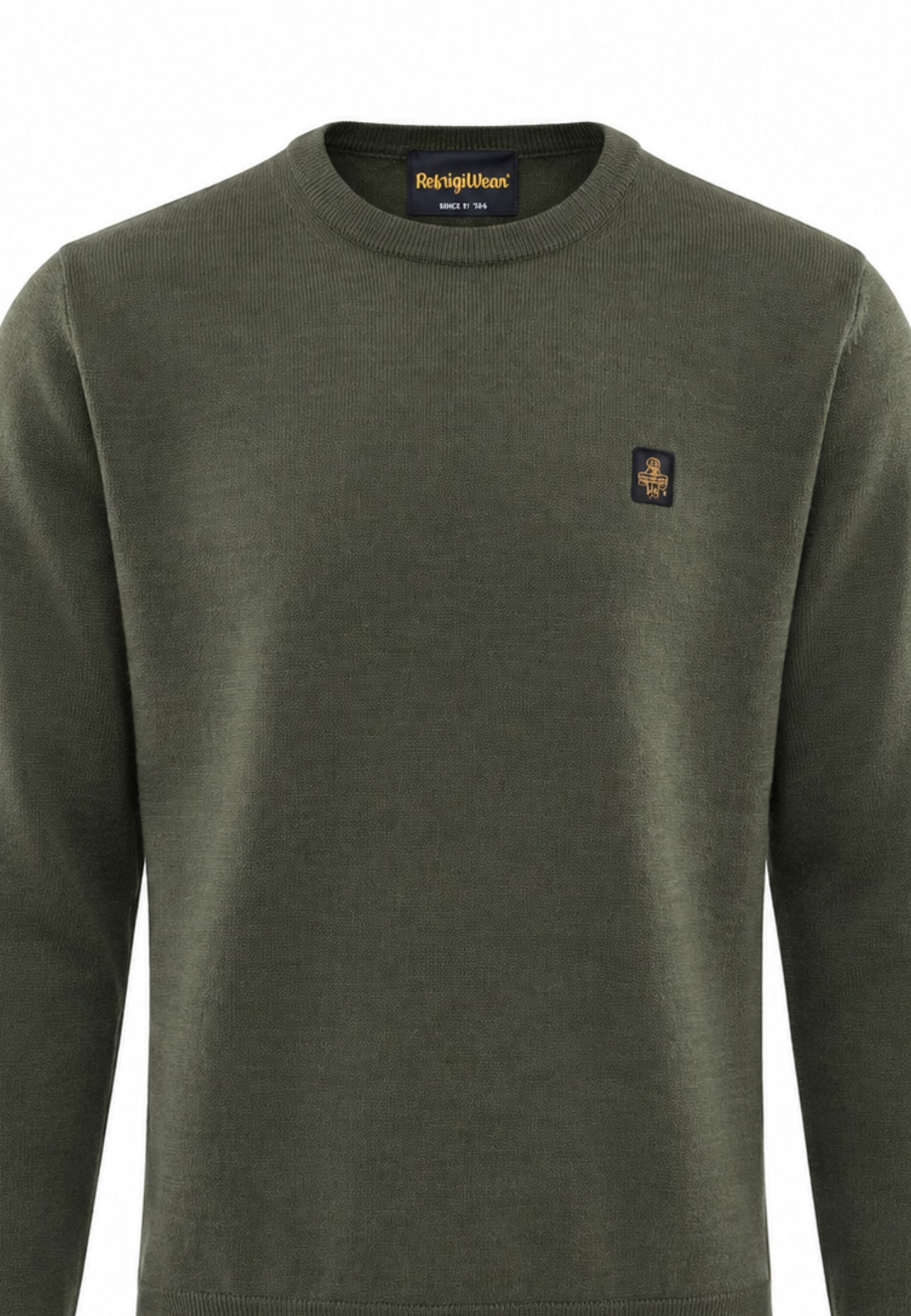 REFRIGIWEAR MAGLIONE NERO IN LANA SAGOMATO CON MINI LOGO RICAMATO Uomo BENNET PULLOVER.VERDE_