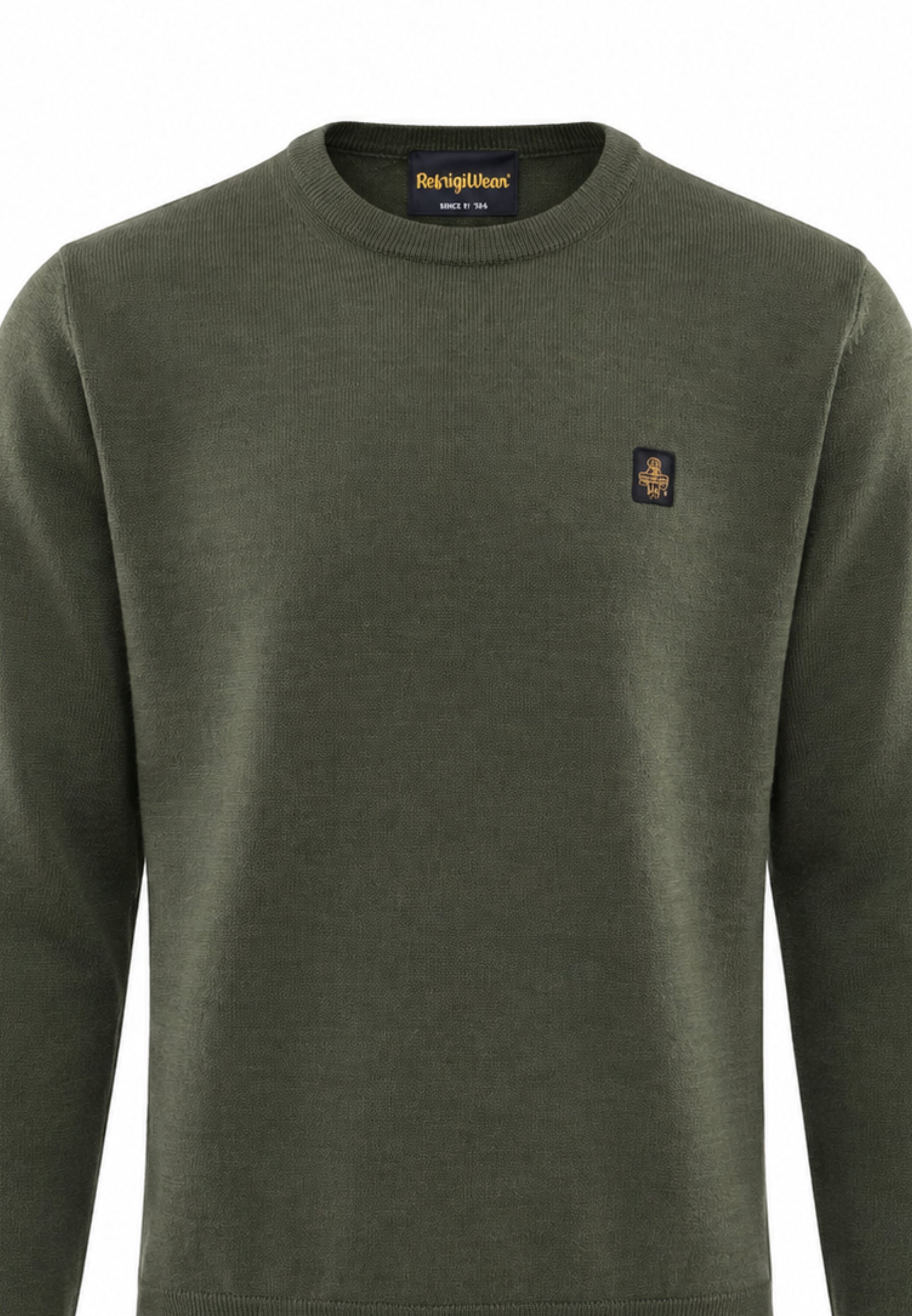 REFRIGIWEAR MAGLIONE NERO IN LANA SAGOMATO CON MINI LOGO RICAMATO Uomo BENNET PULLOVER.VERDE_