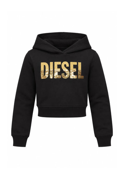 Diesel FELPA NERA CROP CON CAPPUCCIO Bambine e ragazze SPALLYHOOD.NE_