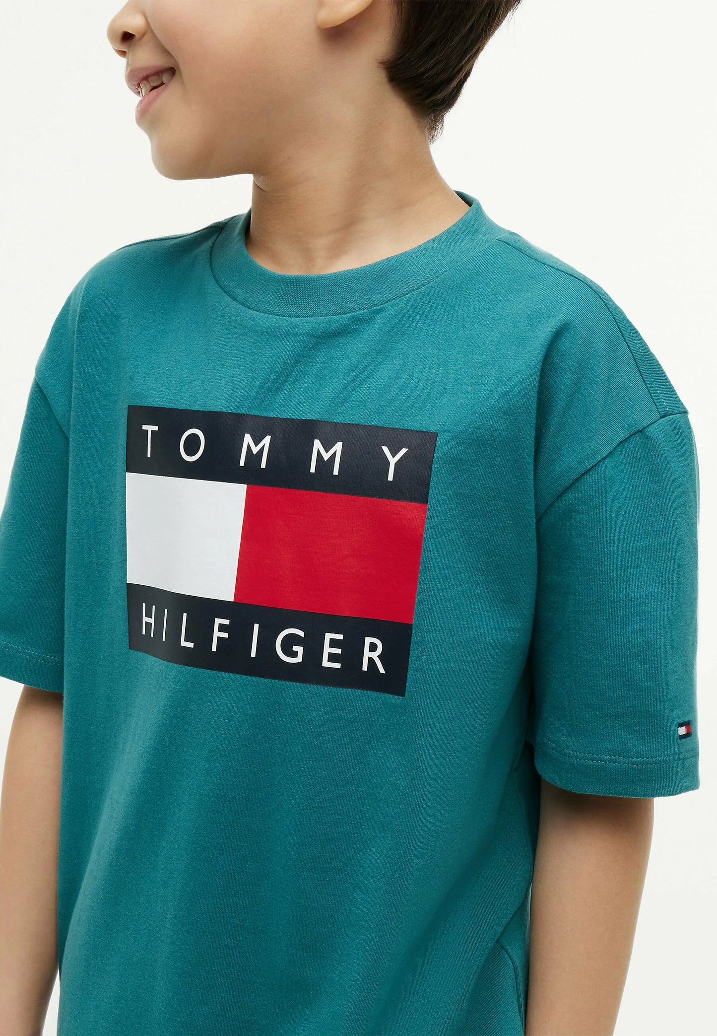 TOMMY HILFIGER TSHIRT VERDE CHIARO LOGO BANDIERA MANICHE CORTE Bambini e ragazzi KB0KB10340CT3_