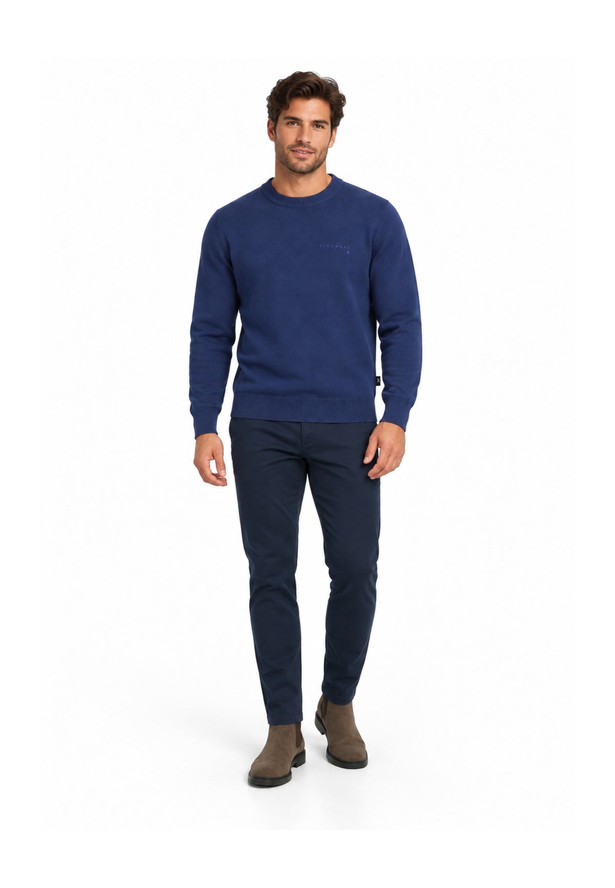 John Richmond maglia BLU IN LANA RASATA CON MINI LOGO Uomo uma26169ma.blu_