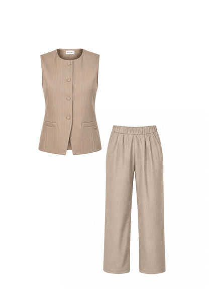 MON SAURIRE completo beige con gilet e pantalone gessati Bambine e ragazze m1433j+m1441j.beige_