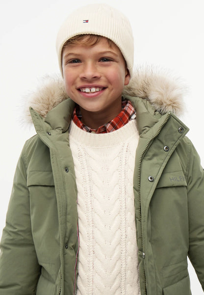 TOMMY HILFIGER CAPPELLO PANNA INTRECCIATO CON MINI LOGO Bambini e ragazzi KA0KA00101Z00.PANNA_