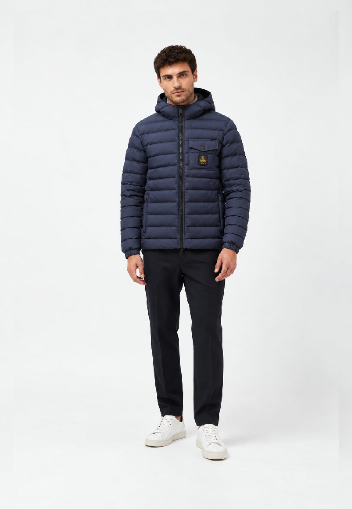 REFRIGIWEAR Giubbotto blu con cappuccio e logo applicato Uomo HUNTER JACKET.BLU_