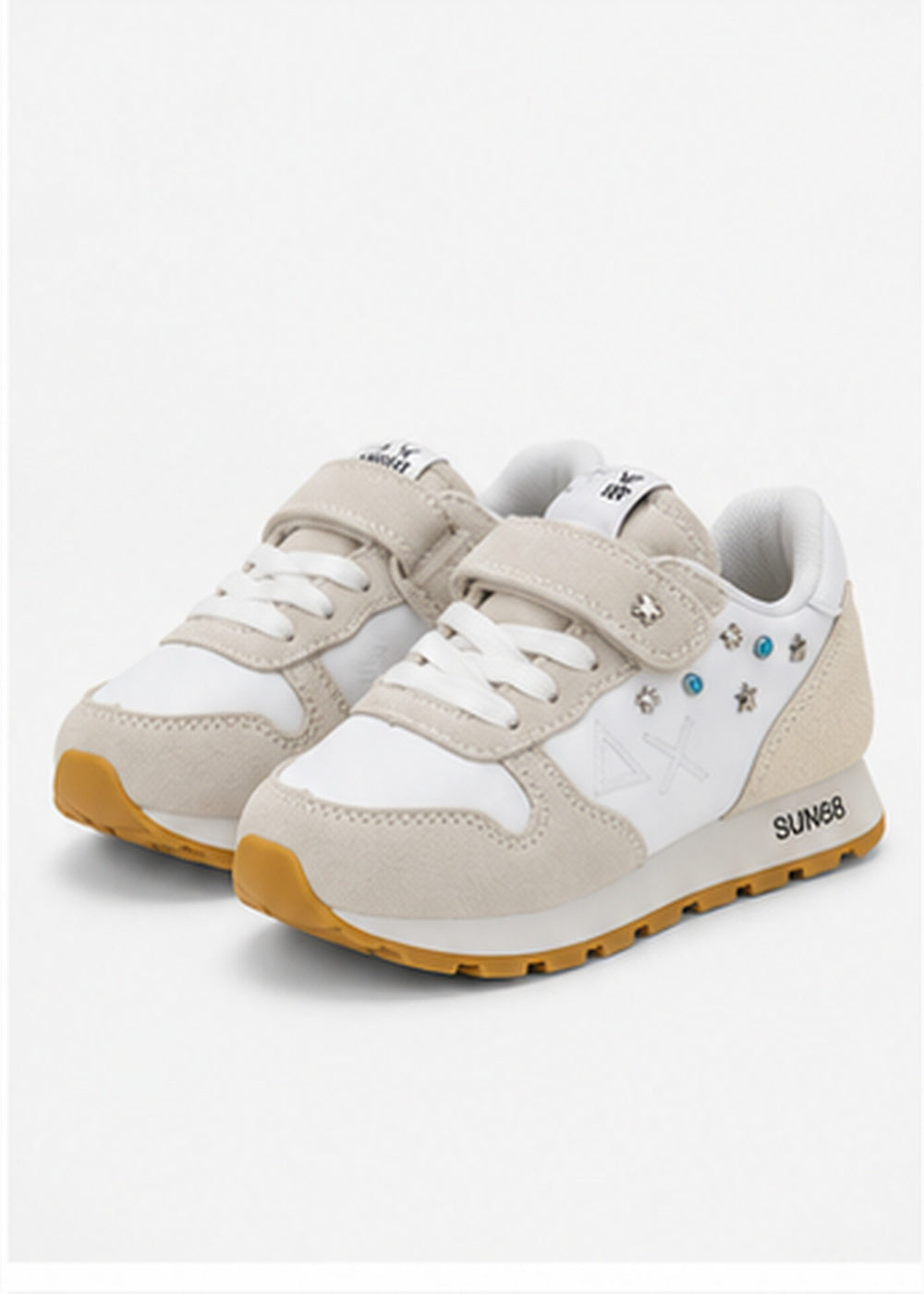 SUN68 Ally Studs Sneakers Panna Neonata con Borchie e Strappi Z46406F