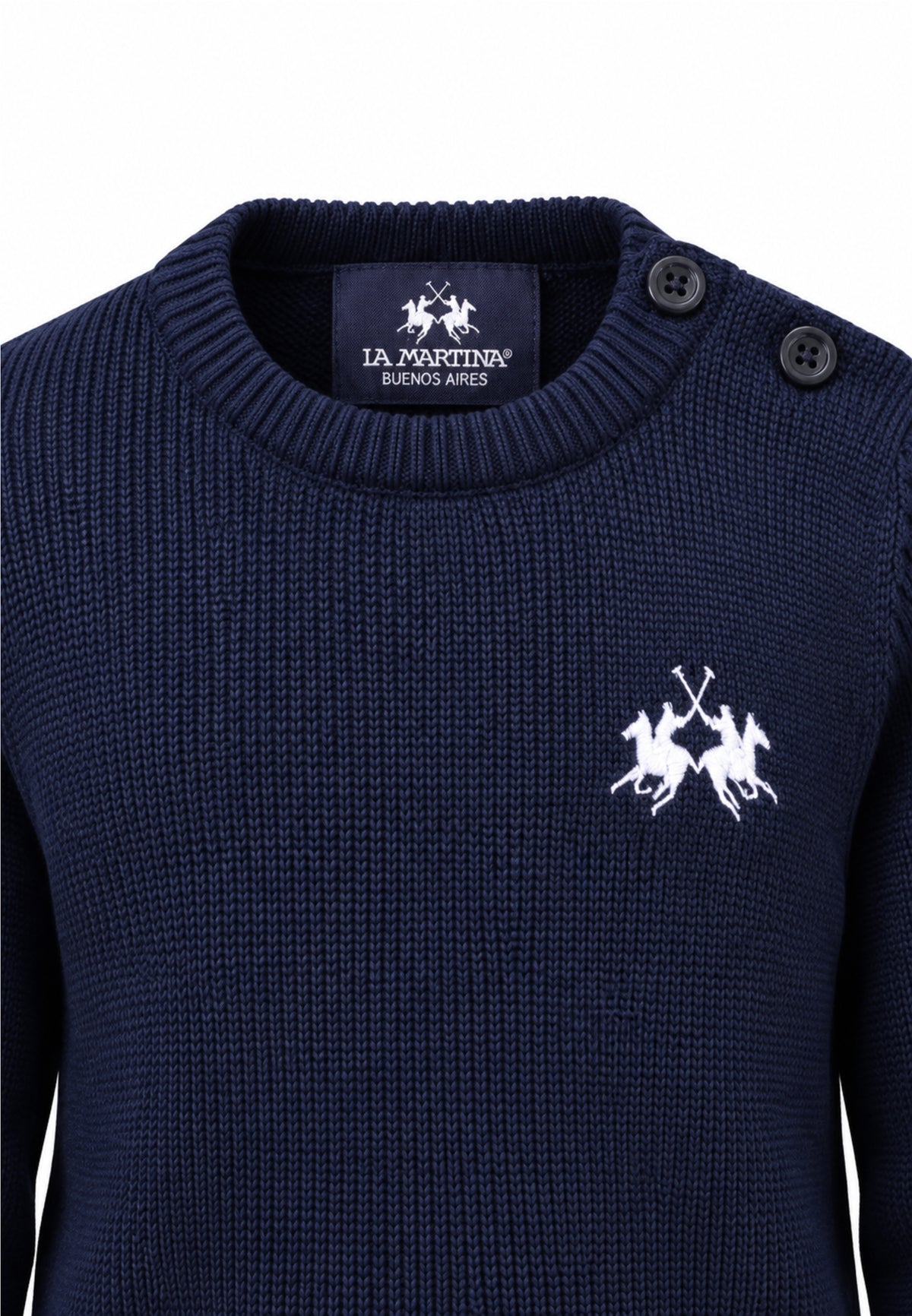 LA MARTINA maglia lana rasata blu a girocollo logo ricamato Bambini e ragazzi mab0061.blu_