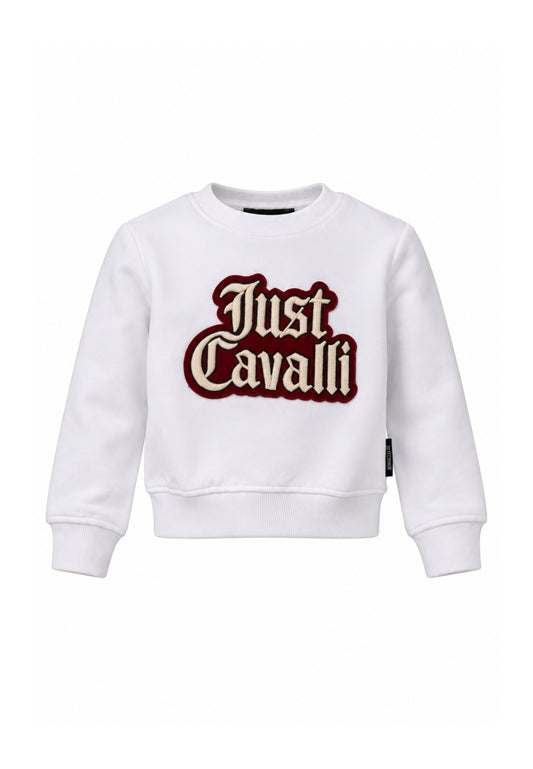 JUST CAVALLI FELPA BIANCA GIROCOLLO LOGO PATCH RICAMATO Bambini e ragazzi JBA26160FE.BIA_