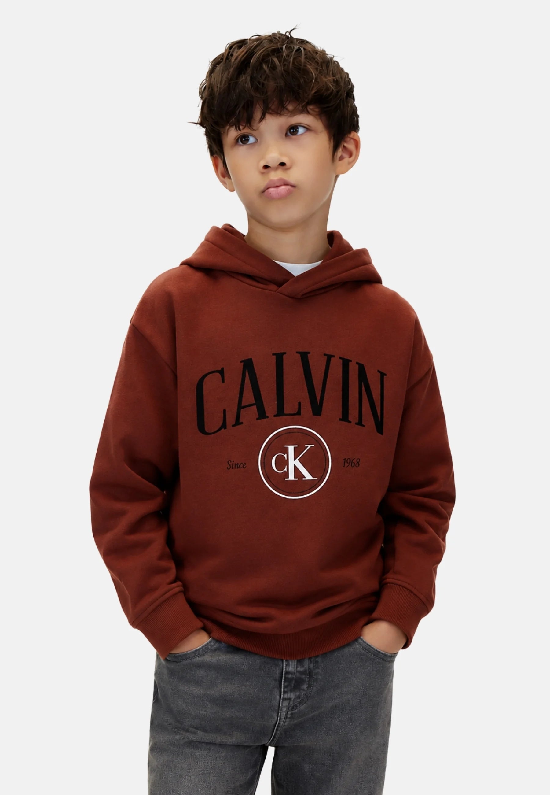 CALVIN KLEIN felpa BORDEAUX CON CAPPUCCIO E LOGO CENTRALE Bambini e ragazzi lvckfjb28bgcq.bordeaux_