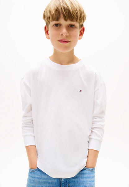 TOMMY HILFIGER TSHIRT BIANCA LOGO BANDIERA PICCOLO MANICHE LUNGHE Bambini e ragazzi KB0KB09846YBR_
