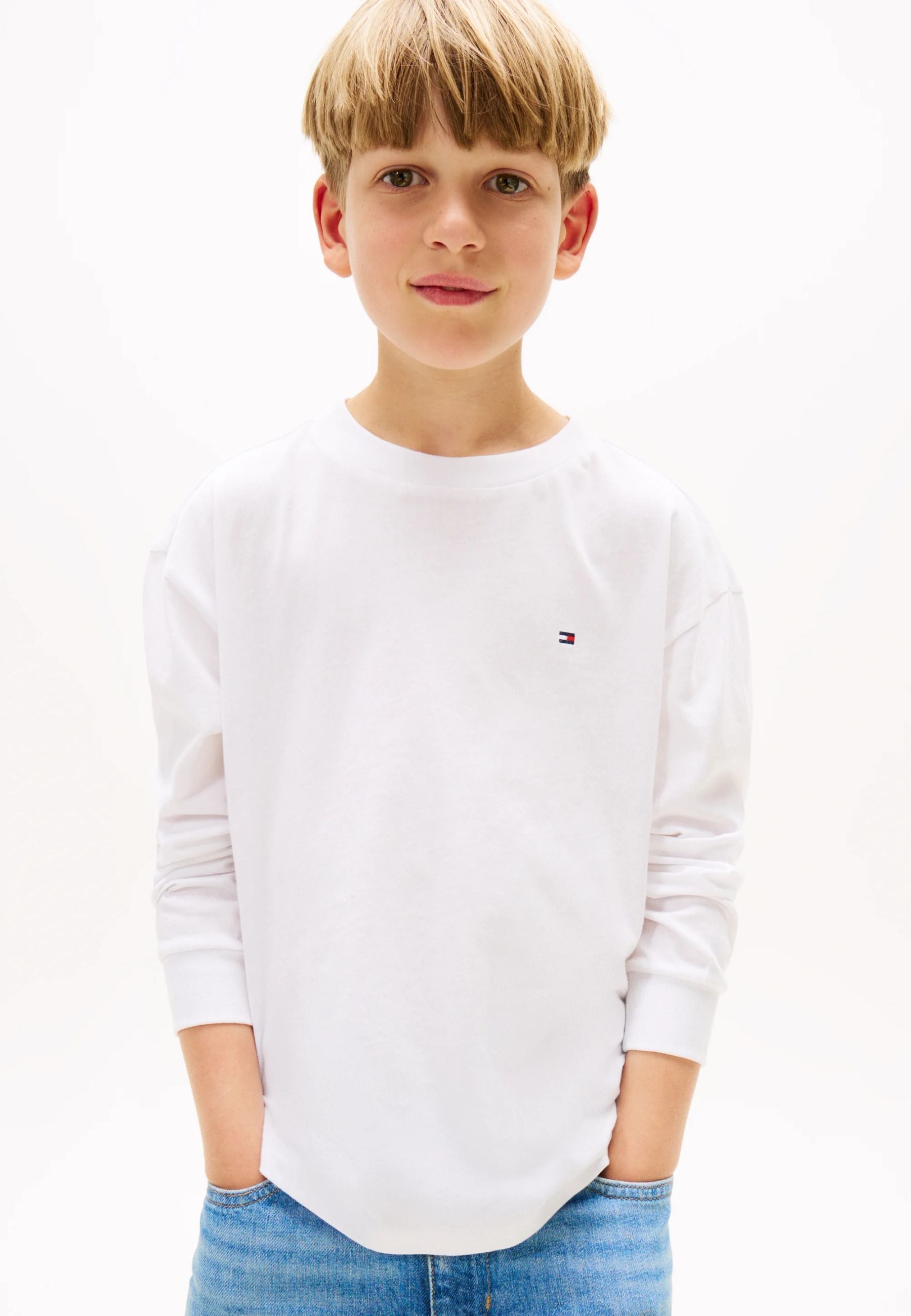 TOMMY HILFIGER TSHIRT BIANCA LOGO BANDIERA PICCOLO MANICHE LUNGHE Bambini e ragazzi KB0KB09846YBR_