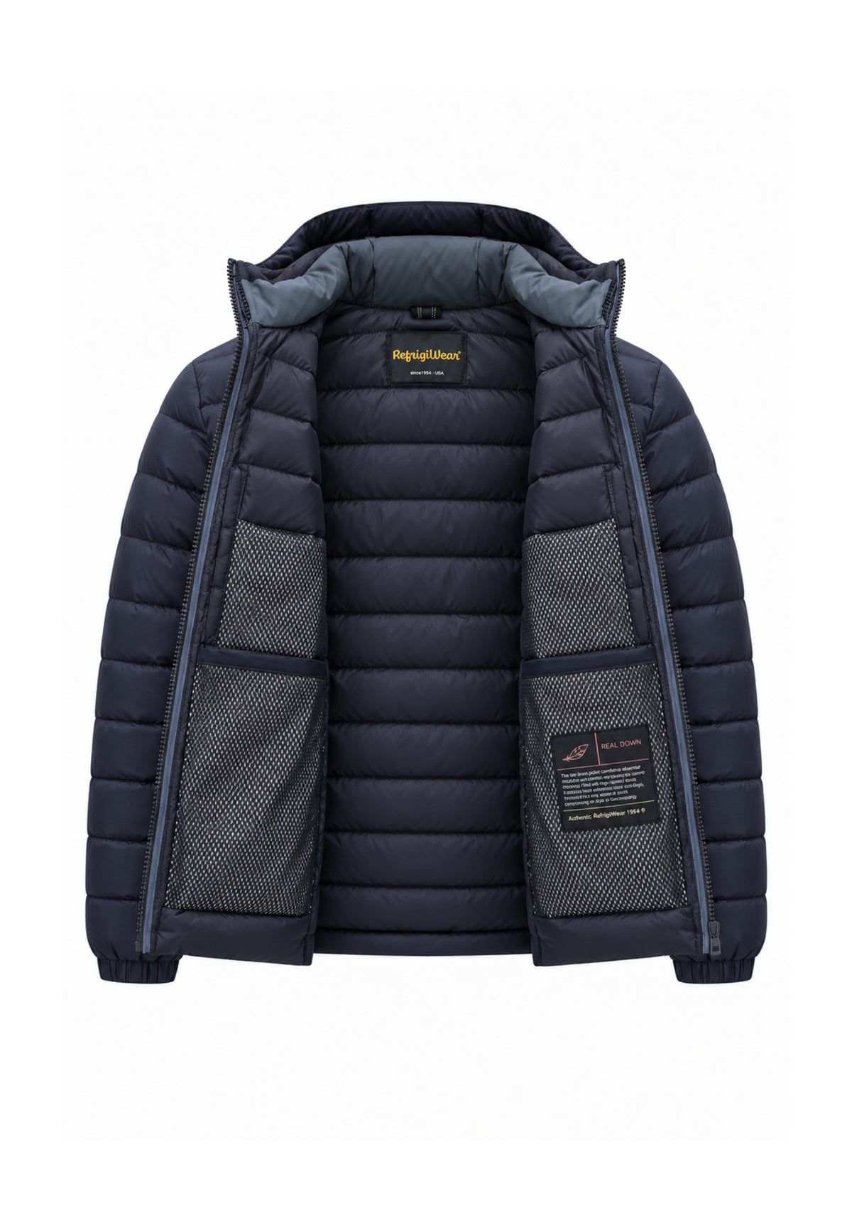 REFRIGIWEAR Giubbotto blu con cappuccio e logo applicato Uomo HUNTER JACKET.BLU_
