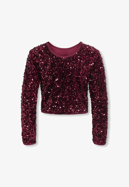 ONLY KIDS TOP bordeaux croppato con paillettes Bambine e ragazze 15383422.BORDEAUX_