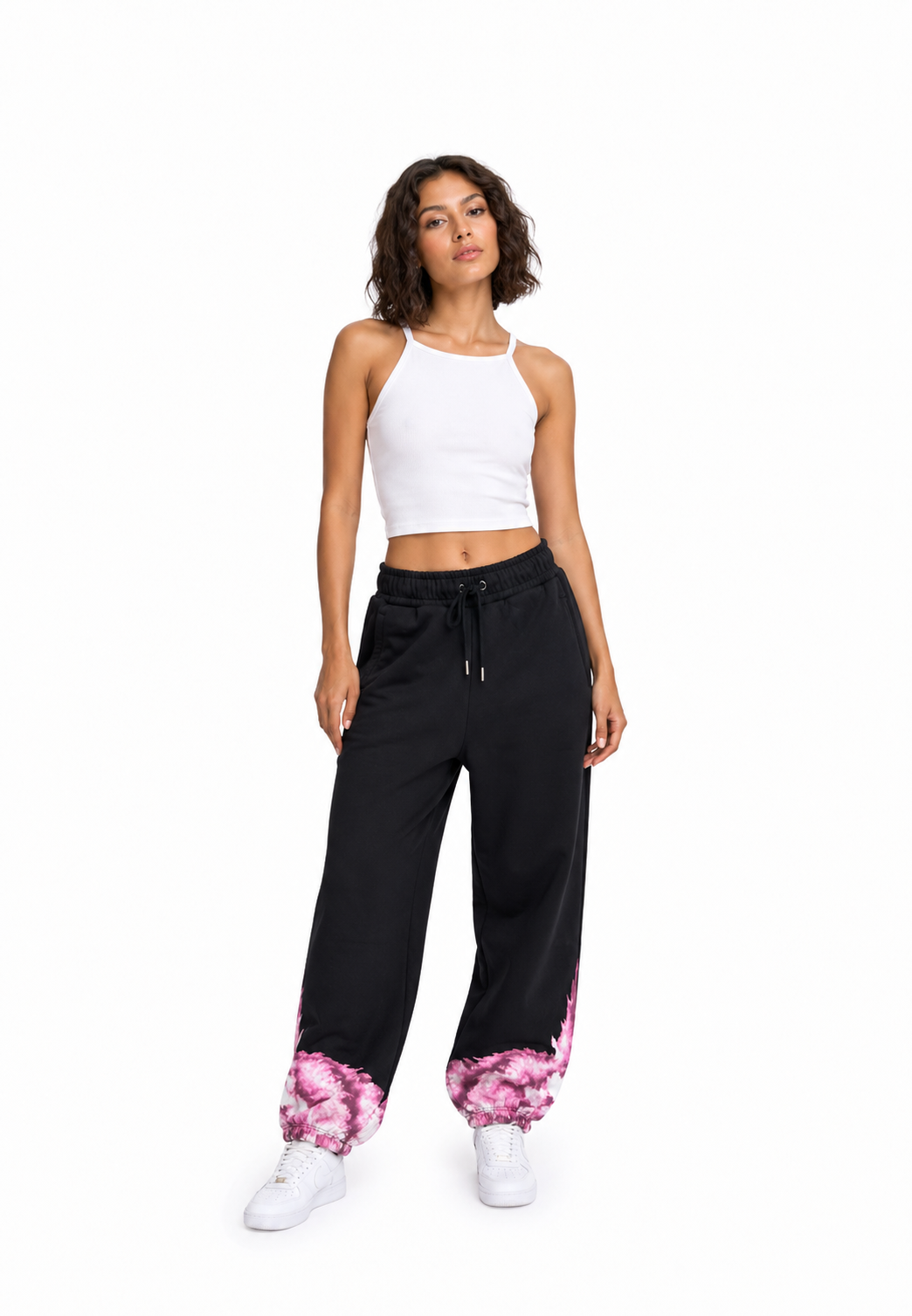 Marcelo Burlon pantalone nero donna maxi logo fucsia