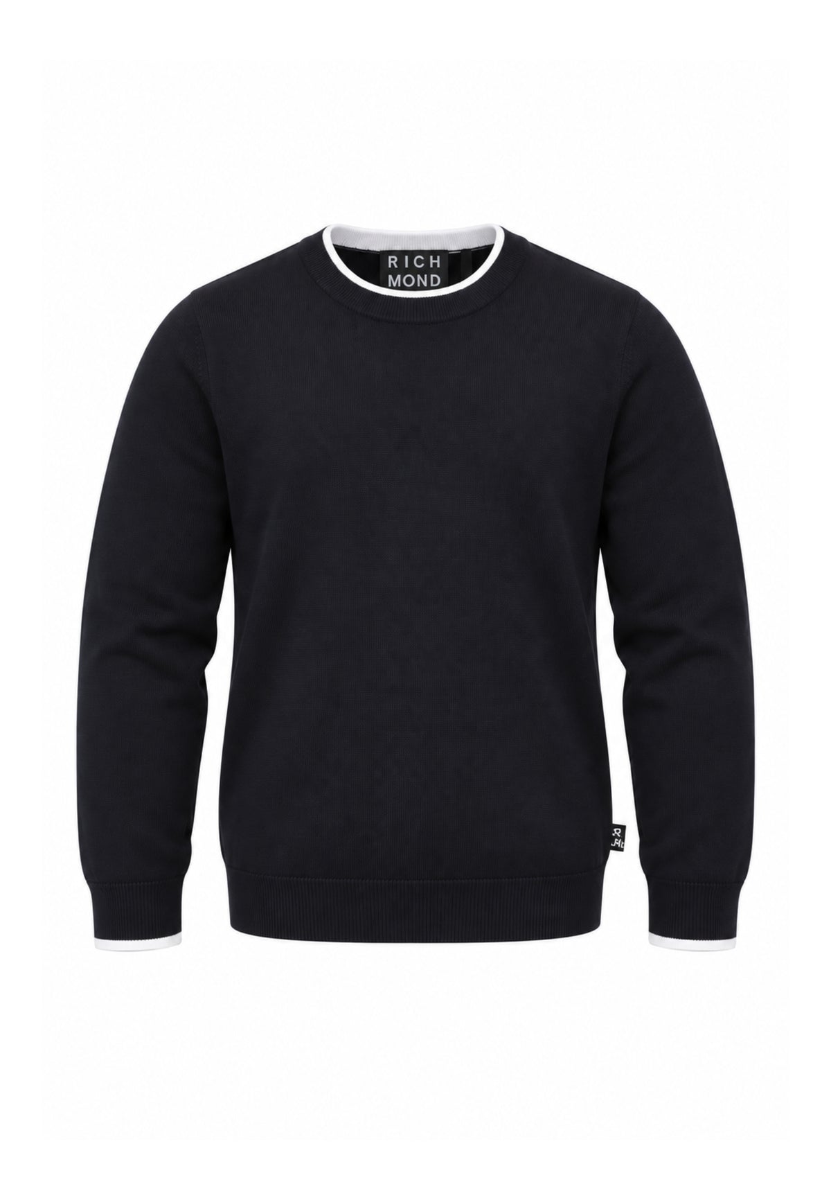 John Richmond MAGLIONE NERO CON ORLI A CONTRASTO BIANCHI Uomo UMA26271MA.NE_
