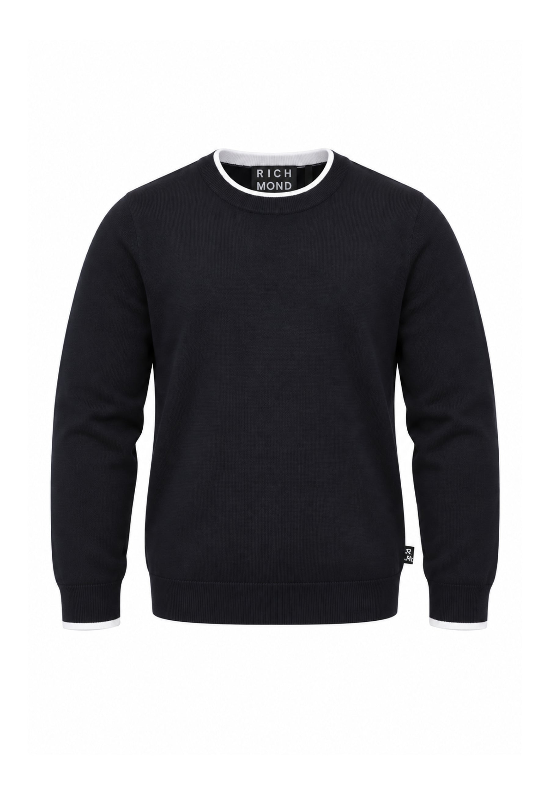 John Richmond MAGLIONE NERO CON ORLI A CONTRASTO BIANCHI Uomo UMA26271MA.NE_