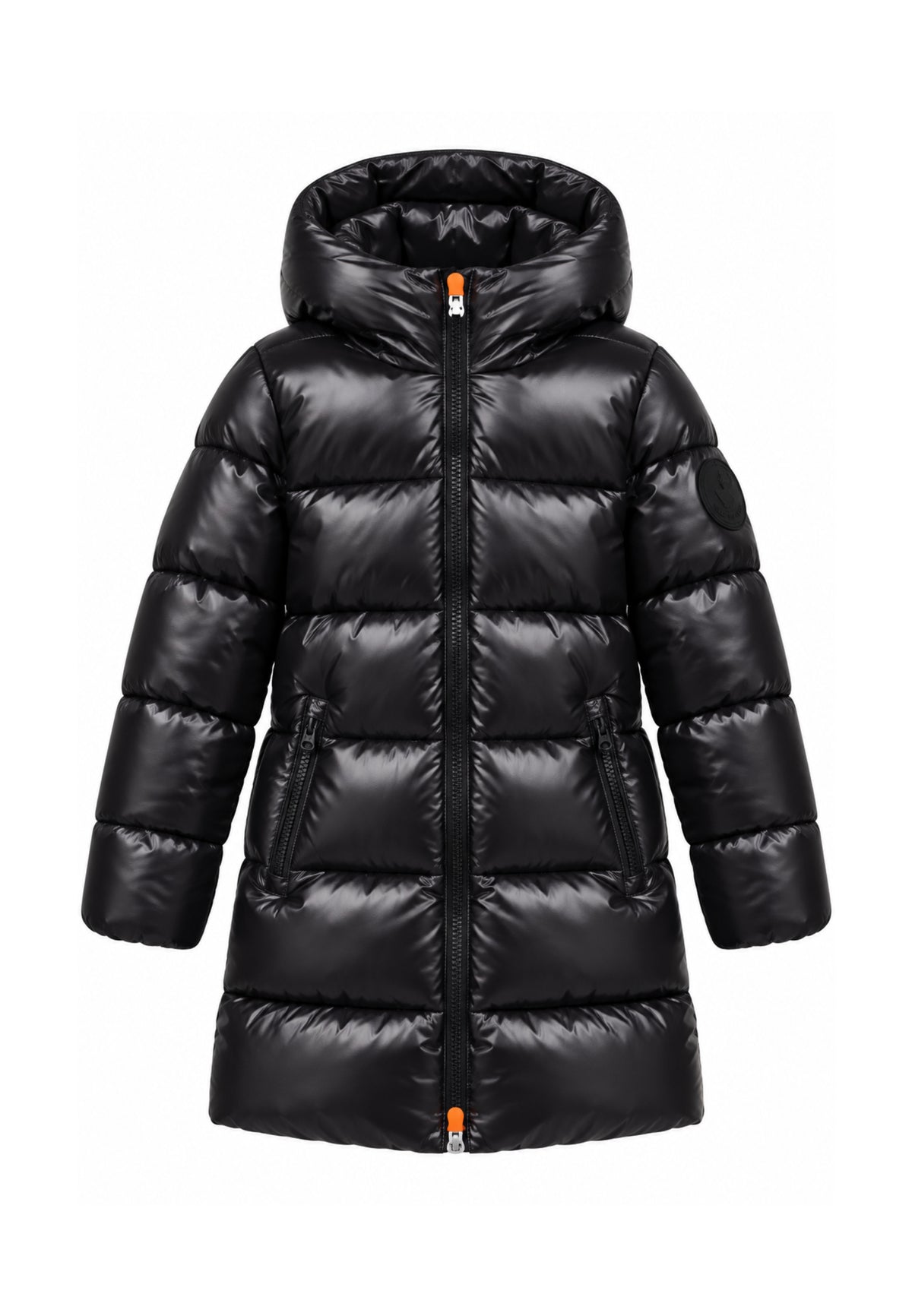 Save the Duck GIUBBOTTO NERO LUNGO LUCIDO CON CAPPUCCIO Bambine e ragazze 05-J45510G.NE_