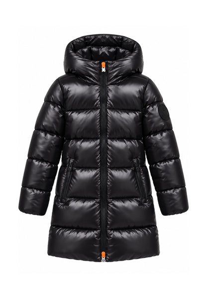 Save the Duck GIUBBOTTO NERO LUNGO LUCIDO CON CAPPUCCIO Bambine e ragazze 05-J45510G.NE_