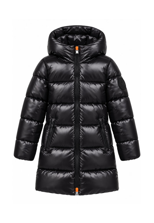 Save the Duck GIUBBOTTO NERO LUNGO LUCIDO CON CAPPUCCIO Bambine e ragazze 05-J45510G.NE_