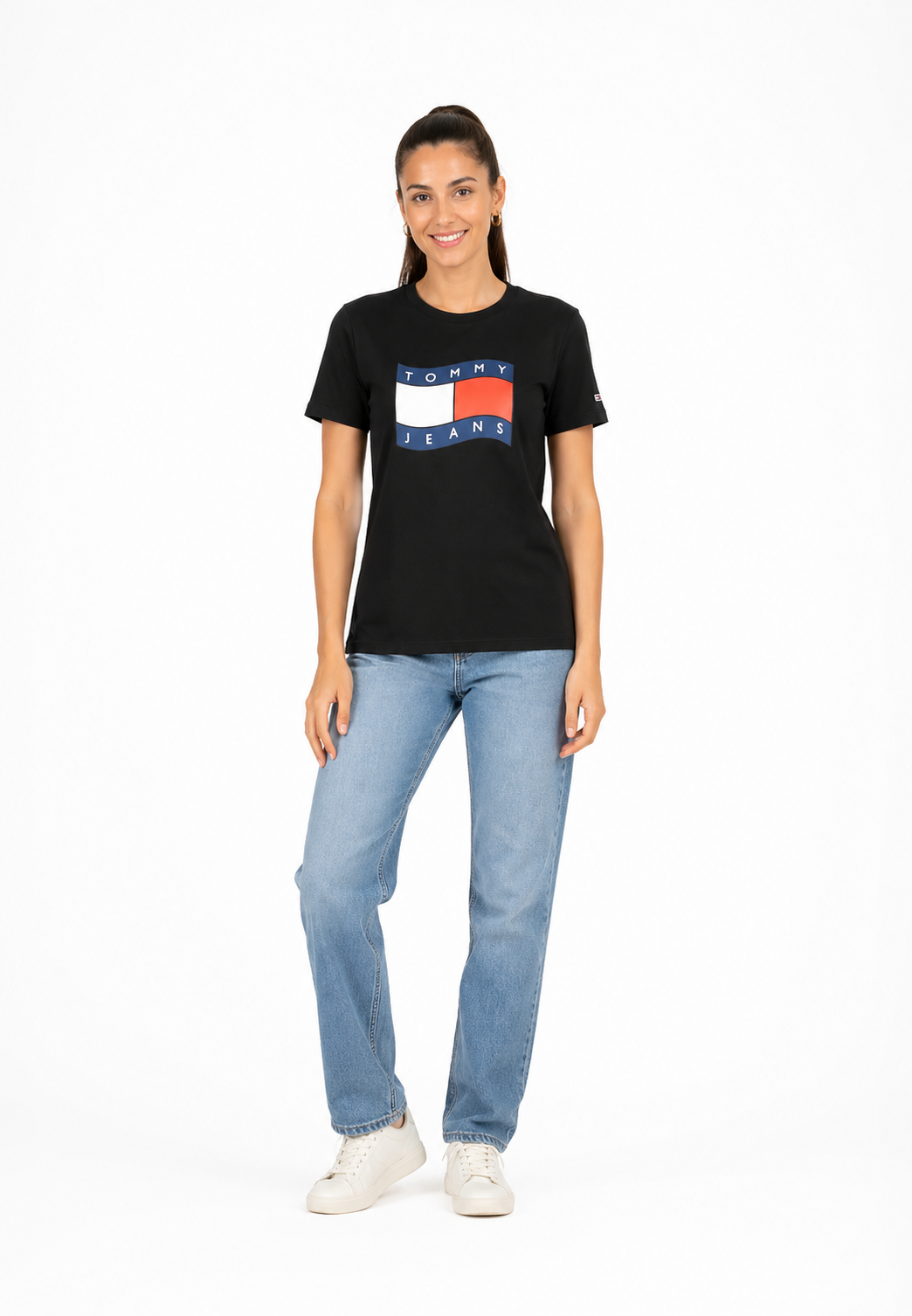 Tommy Jeans tshirt nera donna maxi logo