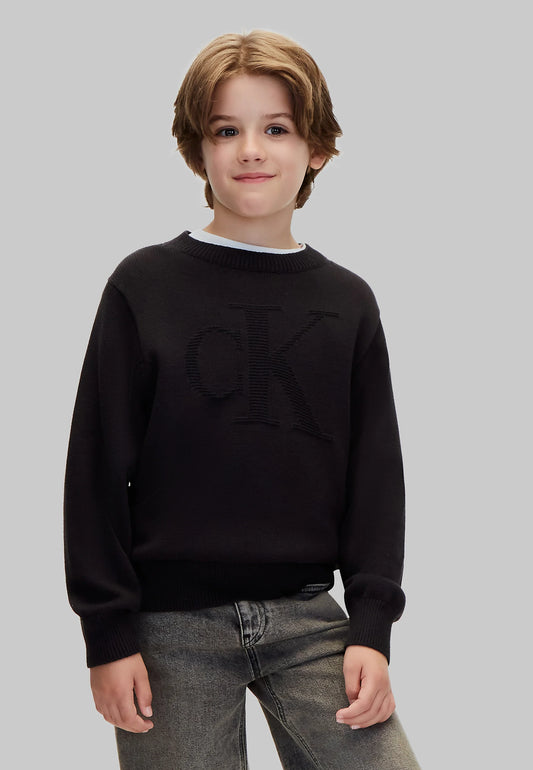 CALVIN KLEIN maglioncino NERO CON LOGO CK TONO SU TONO Bambini e ragazzi lvckfjf048bbeh.ne_