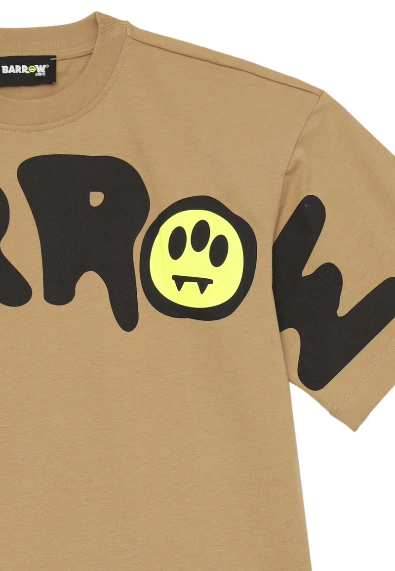 BARROW T SHIRT BEIGE A MEZZE MANICHE CON LOGO GRANDE CENTRALE Bambini e ragazzi F5BKJUTH242.BEIGE_