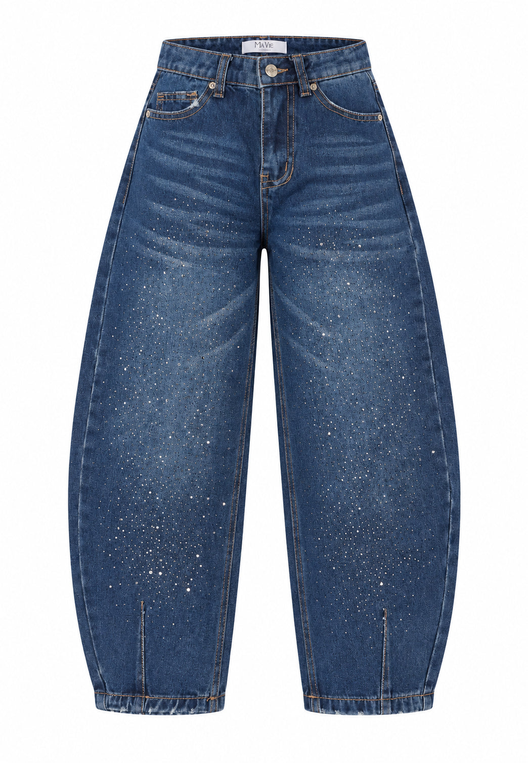 MA VIE PARIS PANTALONE blu denim con brillantini baloon fit Bambine e ragazze MV2442.DENIM_
