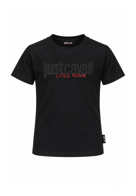 JUST CAVALLI tshirt NERA CON LOGO BORCHIATO Bambine e ragazze jba26156ts.ne_