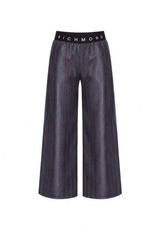 John Richmond pantalone grigio con righe sottili rosa e elastico logato in vita Bambine e ragazze rga26105pa.grig_