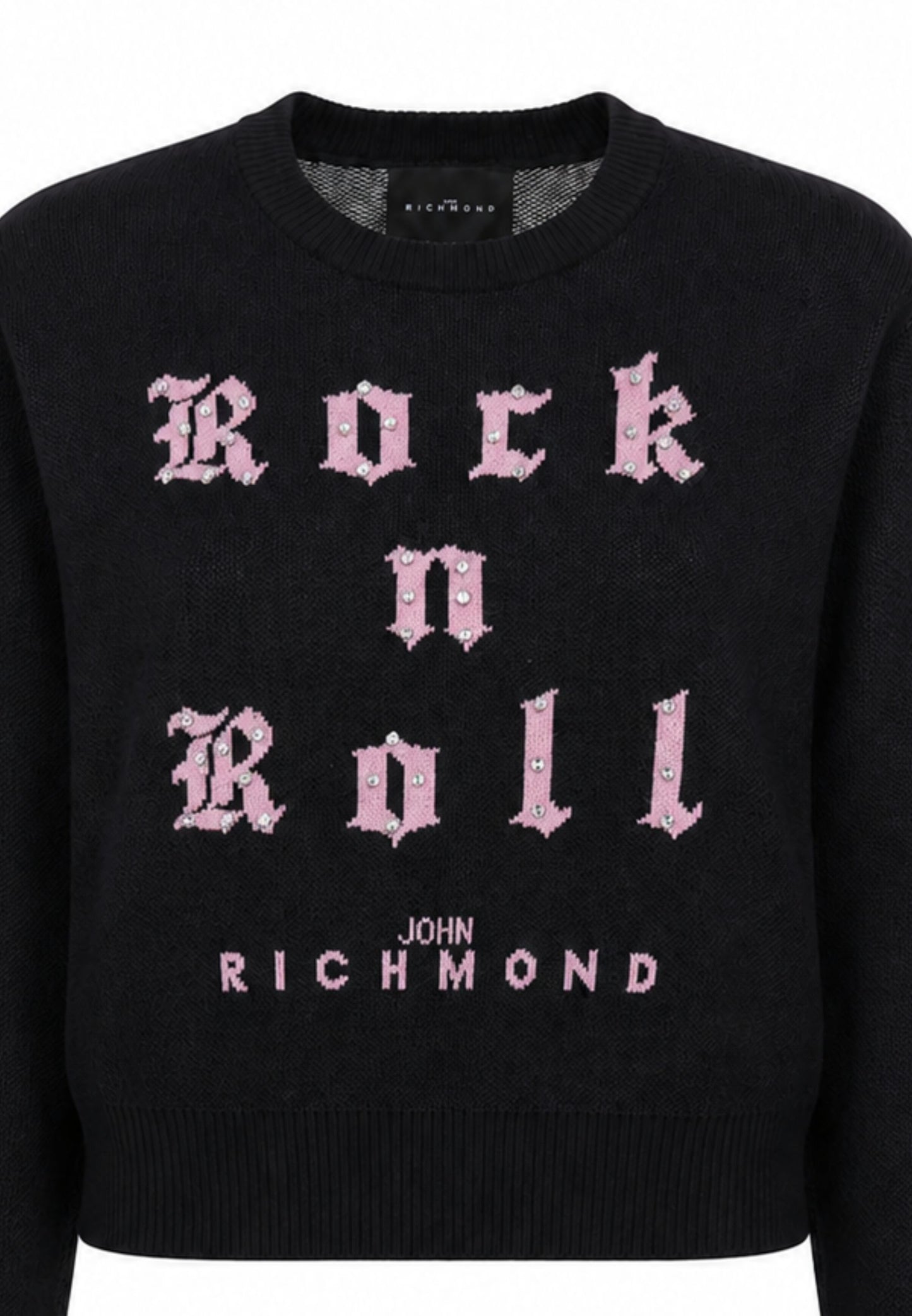 John Richmond maglione nero crop bambina con scritta e strass Bambine e ragazze rga26061ma.ne_