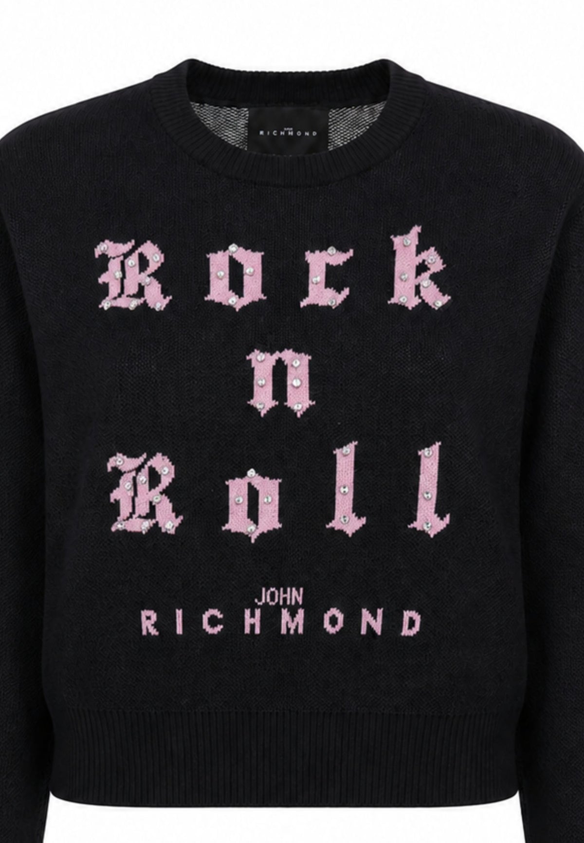 John Richmond maglione nero crop bambina con scritta e strass Bambine e ragazze rga26061ma.ne_