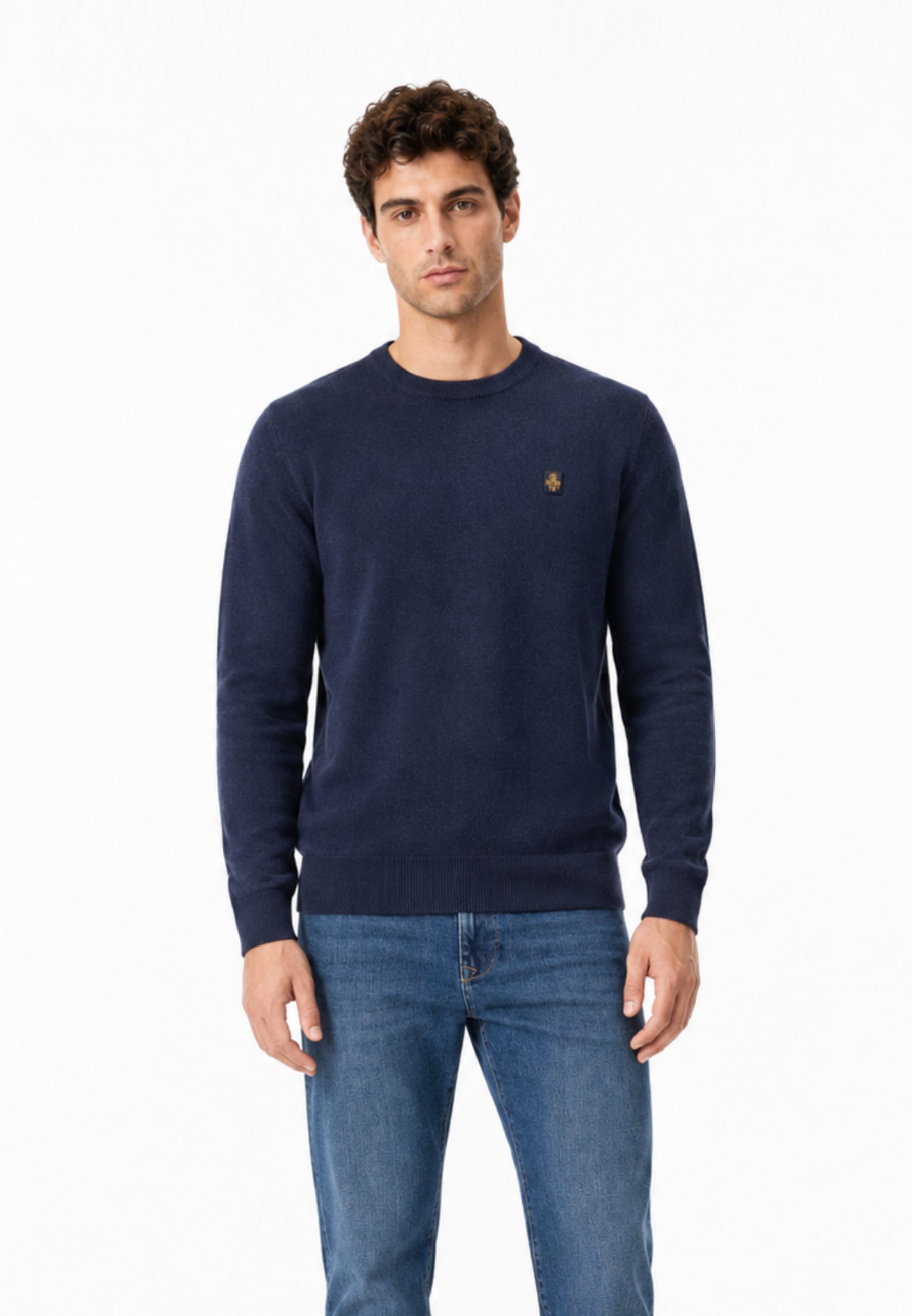 REFRIGIWEAR MAGLIONE NERO IN LANA SAGOMATO CON MINI LOGO RICAMATO Uomo BENNET PULLOVER.BLU_