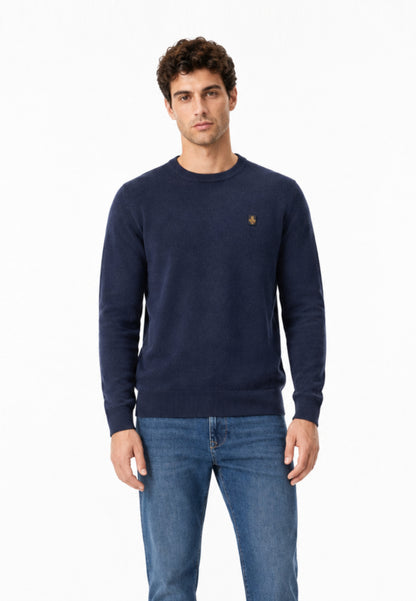 REFRIGIWEAR MAGLIONE NERO IN LANA SAGOMATO CON MINI LOGO RICAMATO Uomo BENNET PULLOVER.BLU_