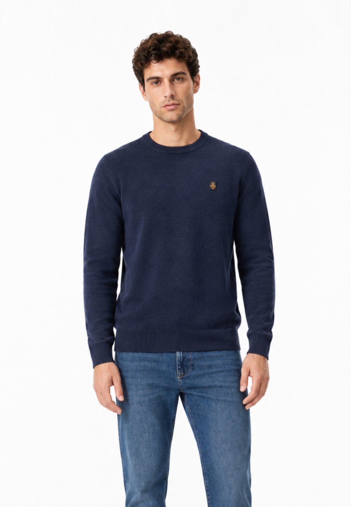REFRIGIWEAR MAGLIONE NERO IN LANA SAGOMATO CON MINI LOGO RICAMATO Uomo BENNET PULLOVER.BLU_