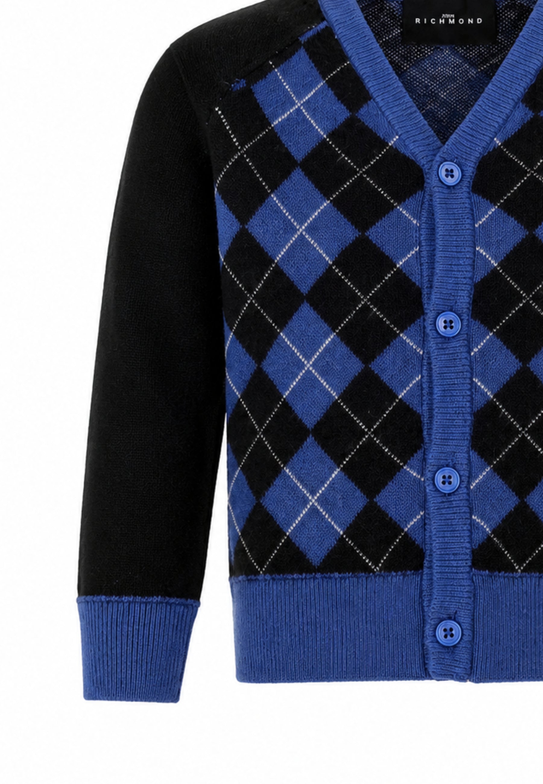 John Richmond Cardigan ROYAL A QUADRI CON MANICHE A CONTRASTO Bambini e ragazzi ria26114cd.royal_