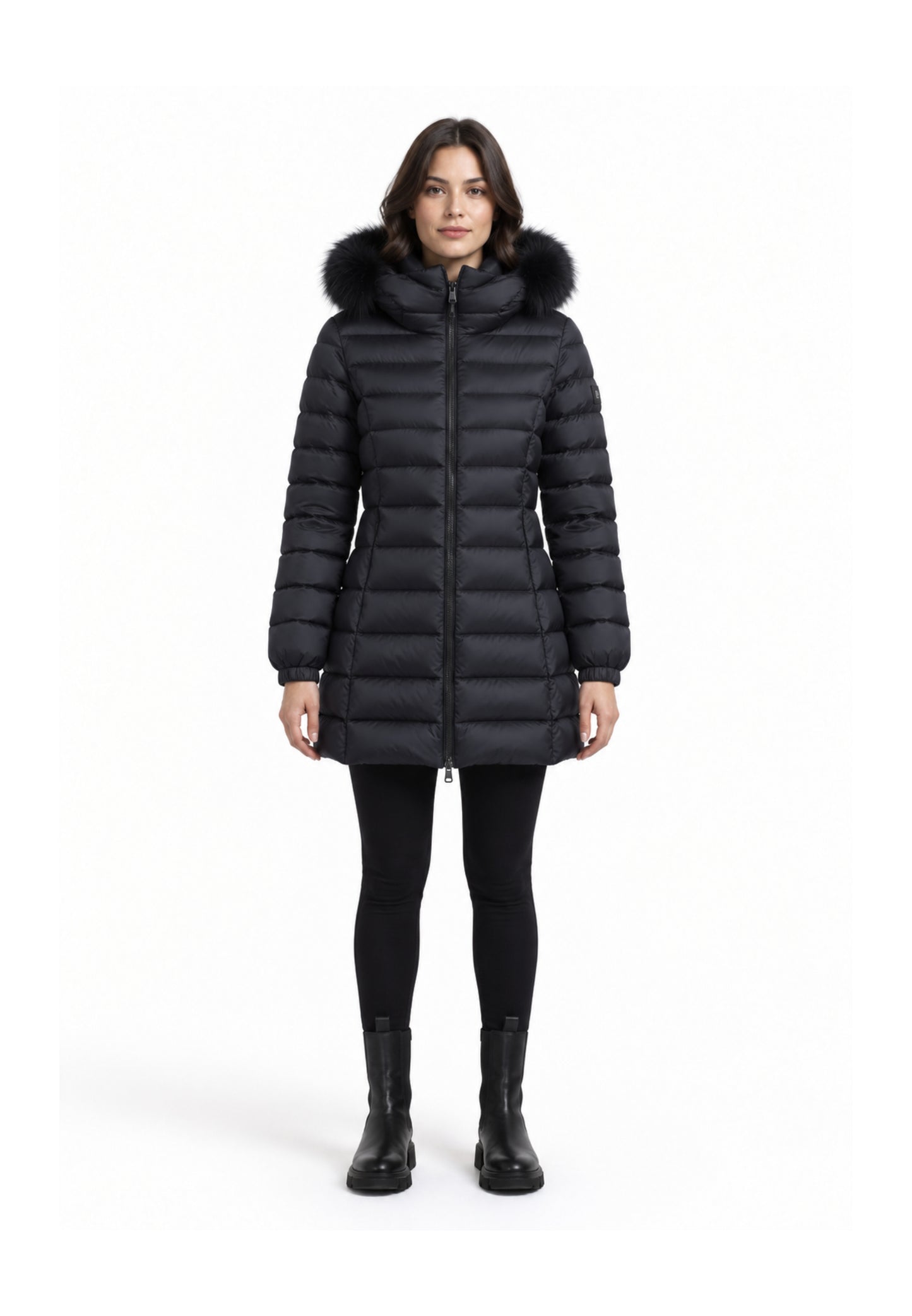 REFRIGIWEAR GIUBBOTTO NERO TRAPUNTATO CON CAPPUCCIO E PELLICCIA Donna LONG MEAD FUR JACKET.NE_