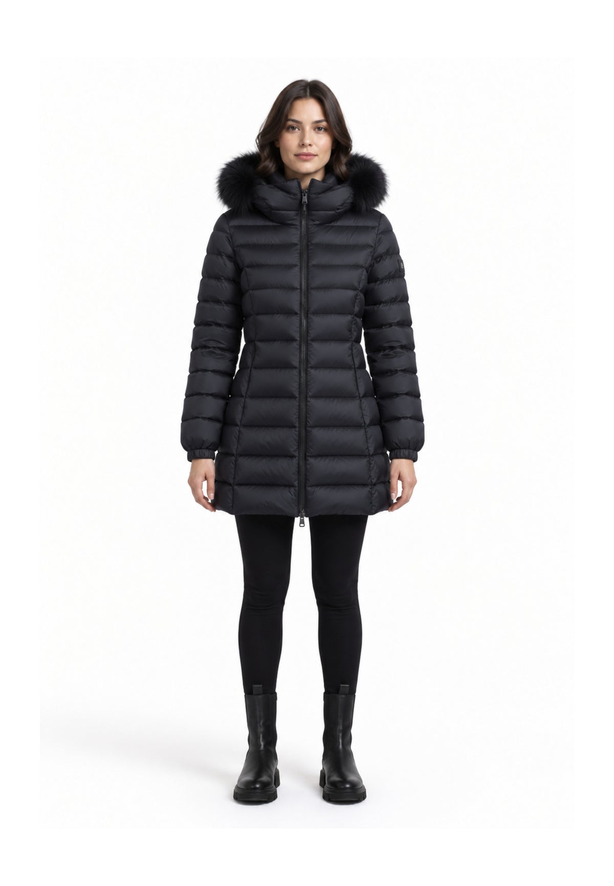 REFRIGIWEAR GIUBBOTTO NERO TRAPUNTATO CON CAPPUCCIO E PELLICCIA Donna LONG MEAD FUR JACKET.NE_