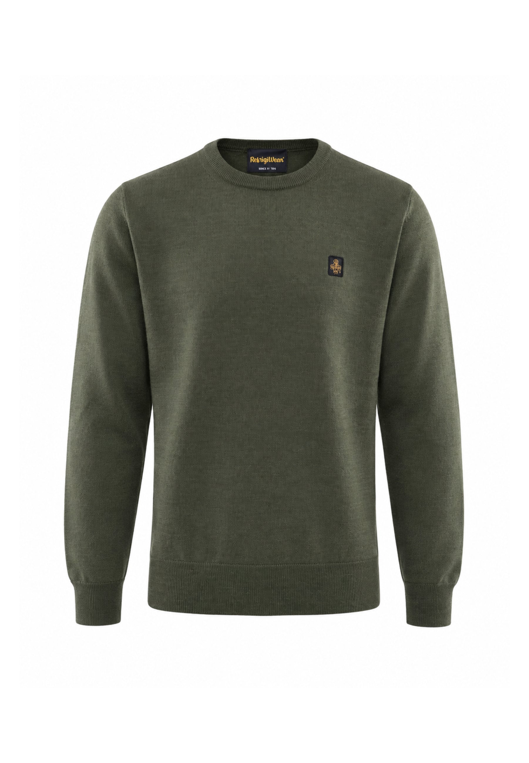REFRIGIWEAR MAGLIONE NERO IN LANA SAGOMATO CON MINI LOGO RICAMATO Uomo BENNET PULLOVER.VERDE_