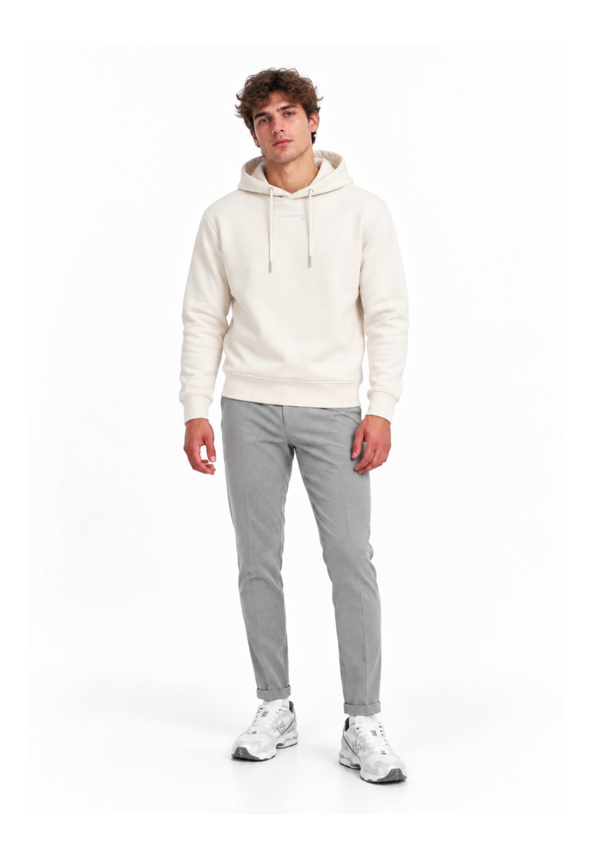John Richmond felpa PANNA CON CAPPUCCIO E MINI LOGO Uomo uma26029fe.panna_