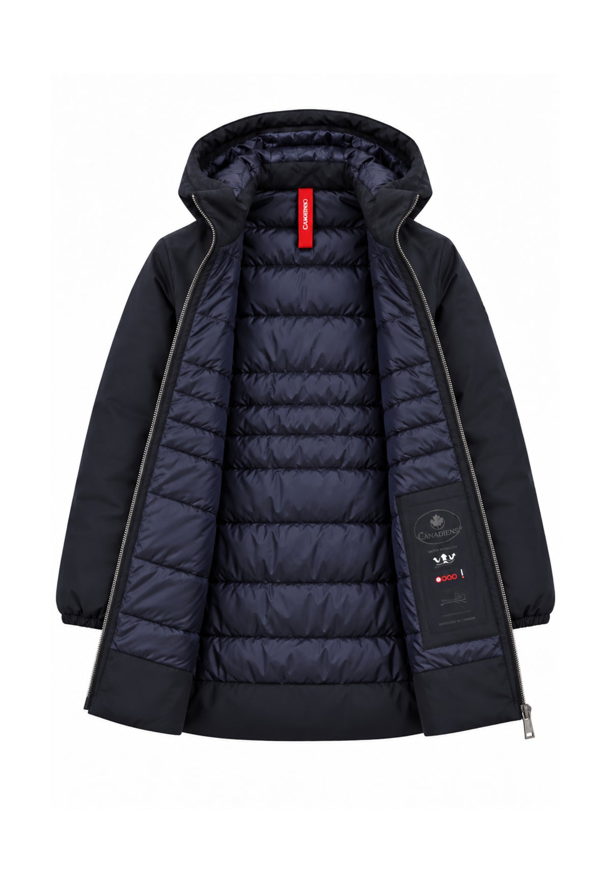 Canadiens Giubbotto blu imbottito lunghezza coscia con cappuccio Donna shari long/w.blu