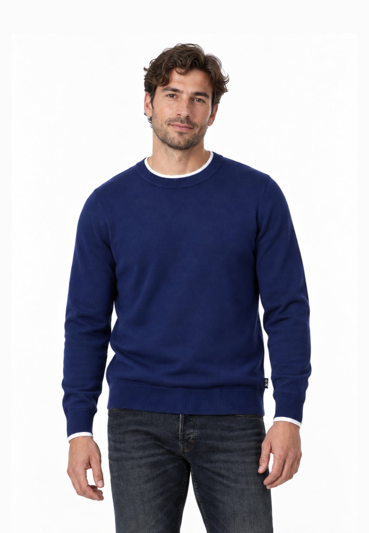 John Richmond MAGLIONE BLU CON ORLI A CONTRASTO BIANCHI Uomo UMA26271MA.BLU_