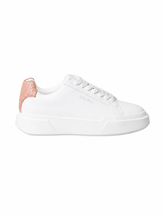 Calvin Klein sneakers avenue in pelle liscia bianca con logo rosa