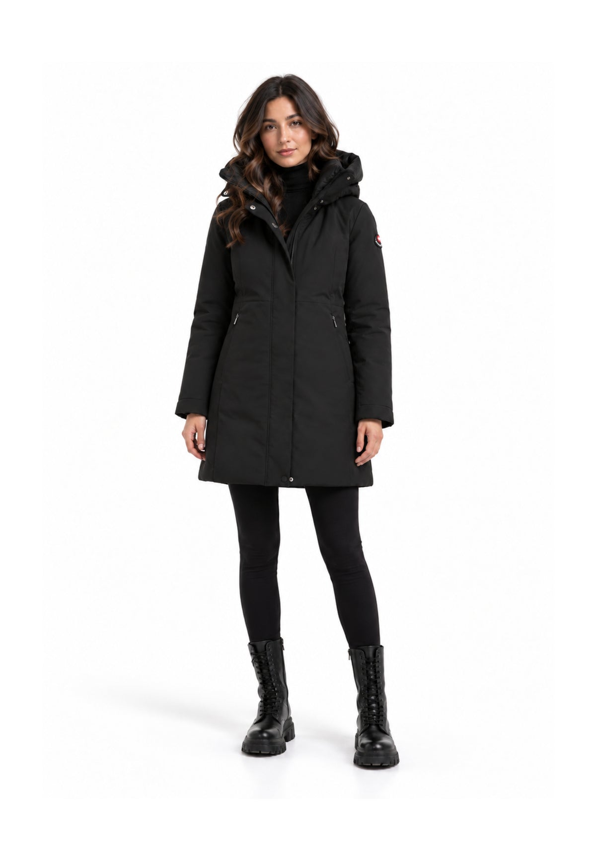 Canadiens Giubbotto nero con cappuccio a metà coscia Donna 0.313 tech/w.ne_
