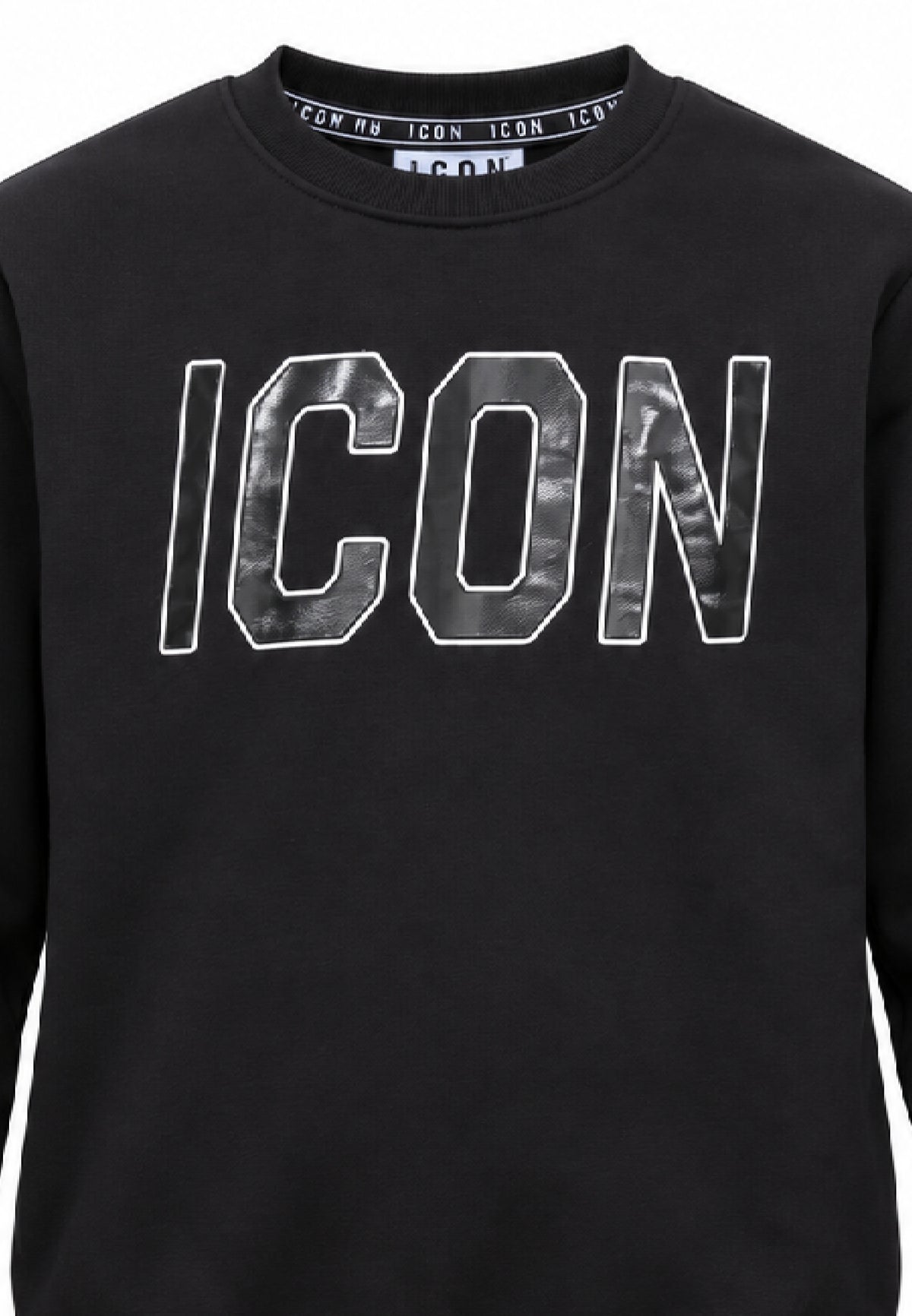 ICON FELPA nera girocollo con maxi logo in ecopelle Bambini e ragazzi ibsw001356.ne_