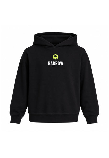 BARROW FELPA NERA CON CAPPUCCIO logo piccolo centrale e maxi stampa sul retro Bambini e ragazzi F6BKJBHS074.NE_