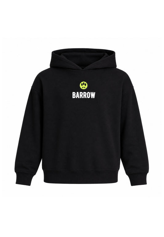 BARROW FELPA NERA CON CAPPUCCIO logo piccolo centrale e maxi stampa sul retro Bambini e ragazzi F6BKJBHS074.NE_