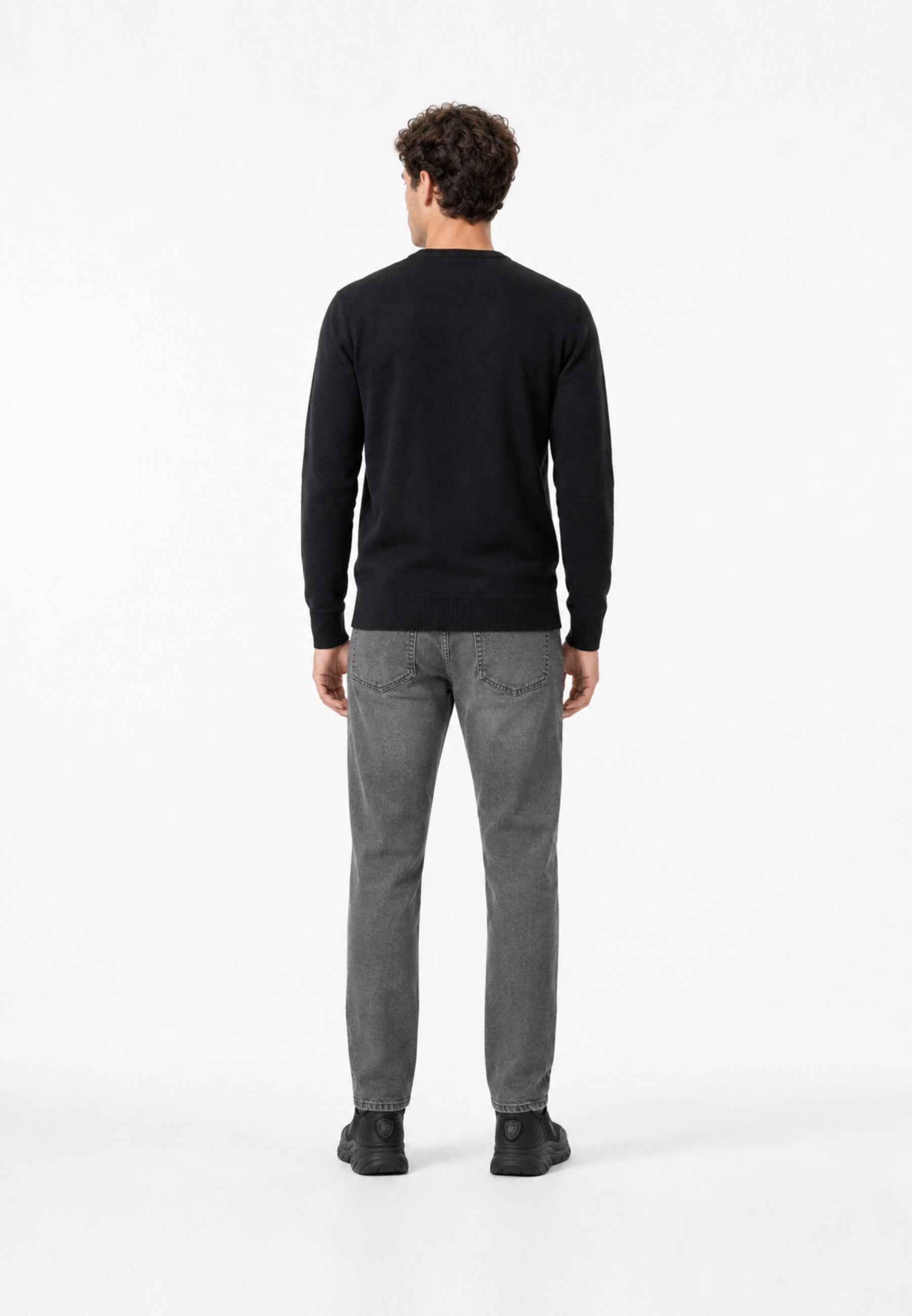 REFRIGIWEAR MAGLIONE NERO IN LANA SAGOMATO CON MINI LOGO RICAMATO Uomo BENNET PULLOVER.NE_