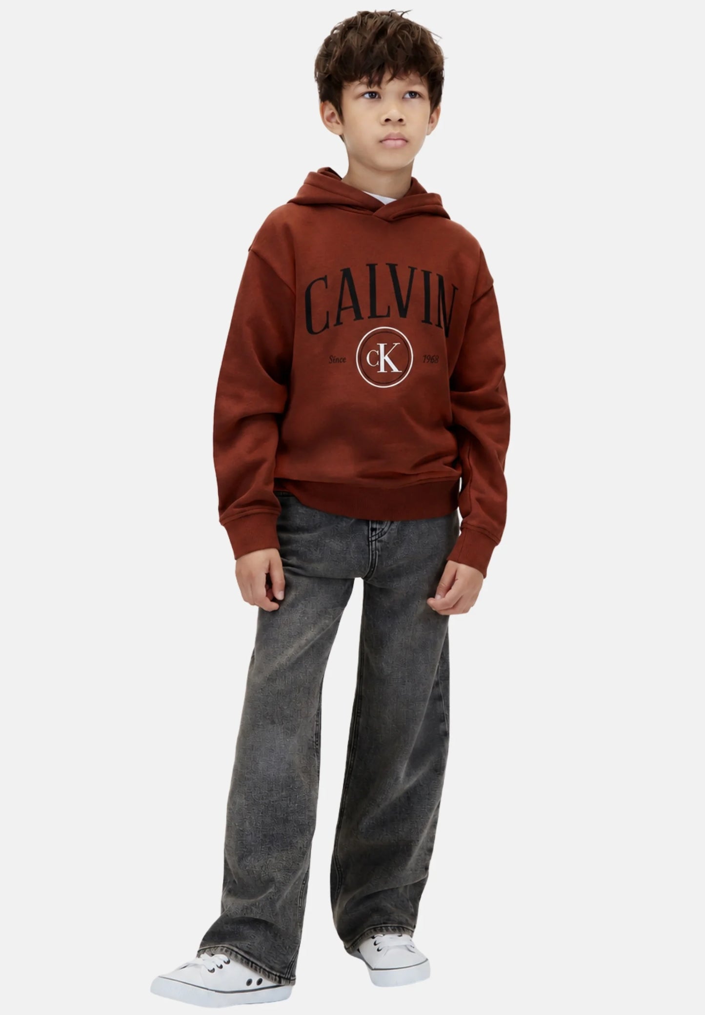 CALVIN KLEIN felpa BORDEAUX CON CAPPUCCIO E LOGO CENTRALE Bambini e ragazzi lvckfjb28bgcq.bordeaux_